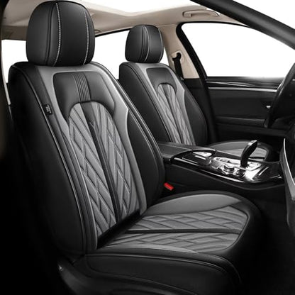 TTX LIGHTING Front Seat Covers Faux Leather Waterproof Breathable Car Seat Covers with Anti-Slip Universal Fit for Most Cars SUV Trucks (2 Seats, Black&Grey) - color: #073 Black&Grey, size: 1.Universal Fit - 2 front seat covers only