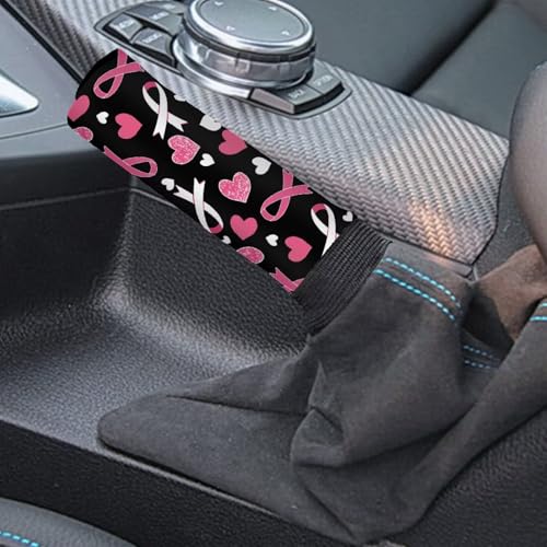 Bulopur Car Shifter Gear Hand Brake Trim Cover Set for Most Cars Van SUV Sedan Truck Auto Accessories - color: Bowknot Breast Cancer Awareness