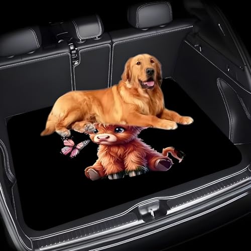 Universal Car Trunk Mat 29" x 39", Calf and Butterfly All Weather Trunk Protection Cargo Liner, Durable Cargo Mat Rear Trunk Liner, Stylish Vehicle Interior Accessories Suitable for Most Car Models - color: Calf and Butterfly