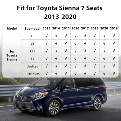 Floor Mats for Toyota Sienna 2013-2020, All Weather TPE Floor Liners Custom Fit Sienna Heavy Duty Car Accessories mat Set, Front & 2nd Row & 3rd Mat Odorless Anti Slip - style: 22）For Toyota Sienna 7 Seats | 2013-2020 | 3 Rows