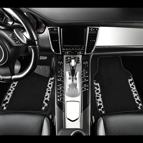 CAR PASS Bling Cow Car Mats Rhinestones Diamond Waterproof Floor Mat Crystal Sparkly Shining Glitter Carpet Anti-Slip PVC Heel Pad, Universal Fit Automotive SUV,Sedan,4pcs Girly Women, Cow Diamond - color: Cow