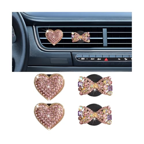 Bling Car Air Vent Clip, 2PCS Crystal Rhinestone Diamond Automotive Heart Shape Clip Charm, Cute Sparkling Vehicle Interior Decoration Accessories, Universal for SUV Sedan Trucks (Pink) - color: Pink