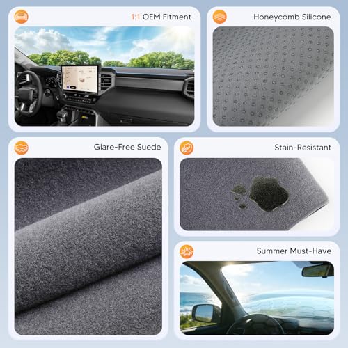 Upgraded Gray Dashboard Cover for 2022-2026 Toyota Tundra Accessories,Custom Fit Dash Cover Mat Carpet Sunshade Pad UV Protection Anti-Glare Non-Slip【Sensor Friendly】 - size: 22+Tundra Dash Cover(Gray)