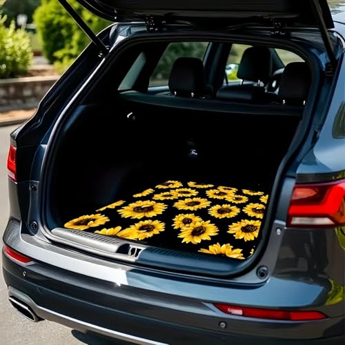 Universal Car Trunk Mat 29" x 39", All Weather Trunk Protection Cargo Liner, Durable Cargo Mat Rear Trunk Liner, Vehicle Interior Accessories Suitable for Most Car (Yellow Sunflower, 29" x 39") - color: Yellow Sunflower