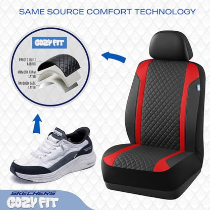 Skechers Seat Covers Contour Foam Cozy Fit,Leather Car Seat Covers, Car Seat Covers Front Seats Airbag Compatible, Universal Automotive Comfort for Most Cars, Vans, Trucks, SUV,Red - color: Black and Red