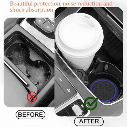 2PCS Car Cup Holder Coaster, Silicone Non-Slip Vehicle Cup Recessed Mats, Waterproof ＆ Sift-Proof Automotive Interior Insulation Drink Insert Pads, Universal Fit (Blue/Black) - color: Blue/Black