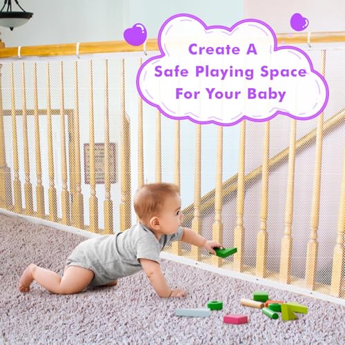 tupi Banister Guard for Baby and Pets – 450cm Extra Long Balcony Netting, Heavy Duty Stair Railing Cover, Child Safety Mesh for Kids and Toddlers, No Drill Barrier with 41 Zip Ties