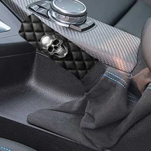 Skull Print Car Gear Shift Cover and Handbrake Cover Set, Soft Anti-Slip Car Handbrake Cover with Gear Shift Knob Covers, Easy to Install, Universal Fits, 2 Piece Set - color: Black and Gray - Skull