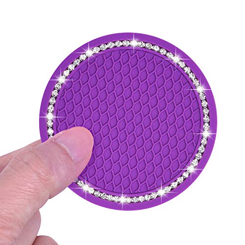 Bling Car Coasters, Wisdompro 2 Pack PVC Car Cup Holder Insert Coaster - Anti Slip Universal Vehicle Interior Accessories Crystal Glitter Cup Mats for Women and Men (2.75" Diameter, Purple) - color: Purple