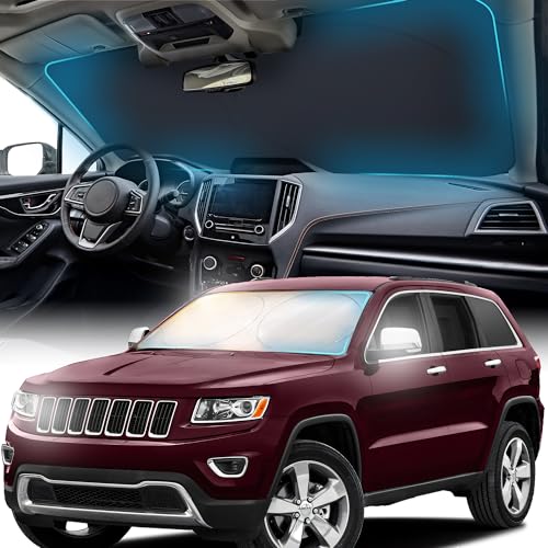 FORTEM Car Sun Shade for Windshield, Reflective Windshield Sunshade, 240T Polyester, Automotive Interior Sun Protection, Ultimate Heat and UV Shield, Foldable, Storage Bag - size: Large (65" x 33.5")