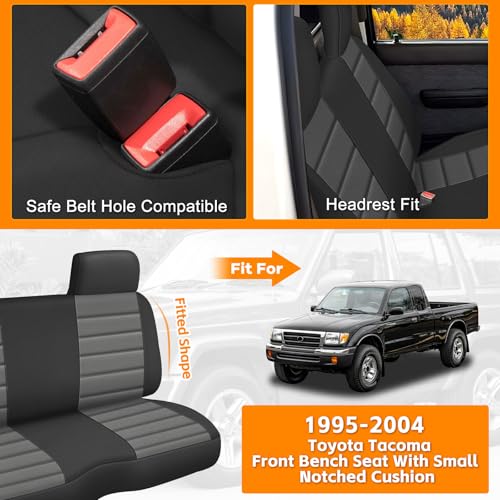 Truck Seat Cover Compatible with 1995-2004 Toyota Tacoma Front Bench Seat with Molded Headrest and Small Notched Cushion, Knitted Fabric - color: black & charcoal