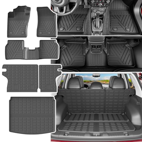 powoq Floor Mats Compatible with 2017-2025 Jeep Compass Trunk Mat Backrest Mat Cargo Liner TPE Replacement for 2017-2025 Jeep Compass Accessories (Trunk Mat+Backrest Mat+Floor Mats) - size: Compatible with Jeep Compass | 2017-2025