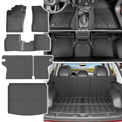 powoq Floor Mats Compatible with 2017-2025 Jeep Compass Trunk Mat Backrest Mat Cargo Liner TPE Replacement for 2017-2025 Jeep Compass Accessories (Trunk Mat+Backrest Mat+Floor Mats) - size: Compatible with Jeep Compass | 2017-2025