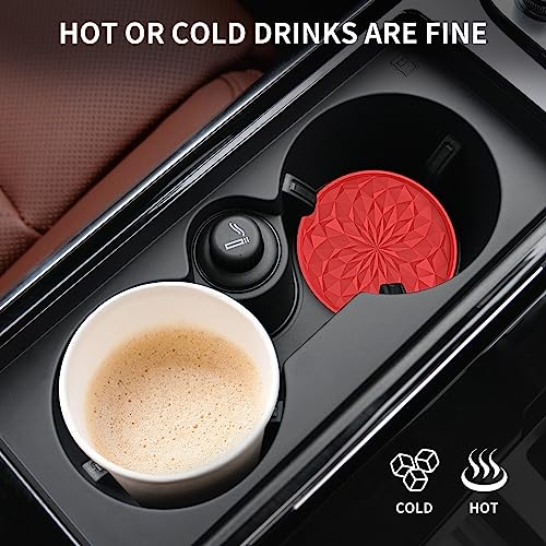 Car Coasters for Cup Holders [4 Pack] - 2.75In Silicone Auto Mug Mats - Universal Non-Slip Recessed Car Interior AccessoriesRed - color: 4 Pack-red