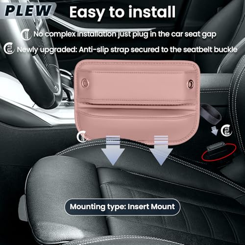2-Pack Car Seat Gap Filler Organizer - Upgraded Anti-Slip Strap Design - Premium Leather Side Console Pocket - Prevent Phone Falling - Universal Fit Car Essentials for SUV, Truck & Sedan,Pink - color: Dune Pink(2 Packs)