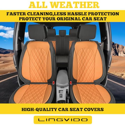 LINGVIDO Car Seat Covers Full Set (5 Seats) - Premium Perforated Nappa Leather, Waterproof Shield, Omni-Adapt Fit SUVs Sedans, Ultimate Family & Pet Protection - color: Black & Brown (A), size: Full Set (5 Seats)