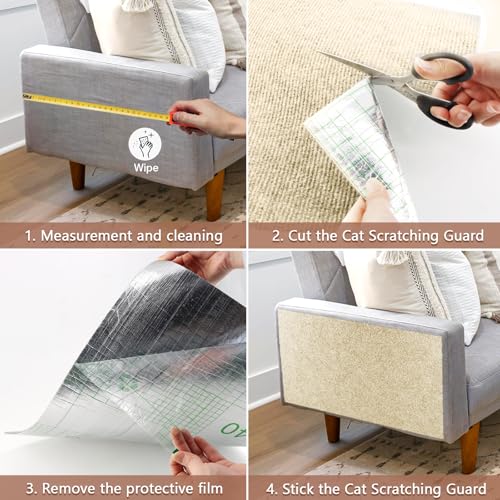 Cat Scratch Furniture Protector for Couch, Wall & Door Guard, Trimmable Self-Adhesive Scratch Pad, DIY Climbing Mat, Deterrent, Scratching Post Replacement (118''x15.8'', Khaki)