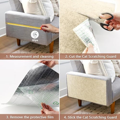 Cat Scratch Furniture Protector for Couch, Wall & Door Guard, Trimmable Self-Adhesive Scratch Pad, DIY Climbing Mat, Deterrent, Scratching Post Replacement (118''x15.8'', Khaki)