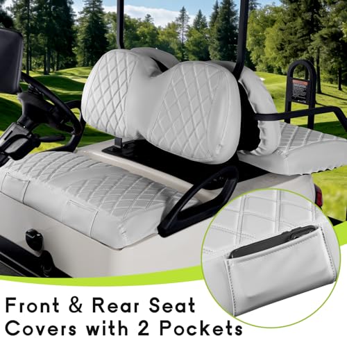 Golf Cart Seat Covers Full Set Front & Rear Kit for Club Car Tempo OEM, Premium Vinyl Leather Replacement Grey Cushion Covers, No Tools Needed & Easy to Clean - color: Gray, size: Fit Club Car Tempo OEM Seat