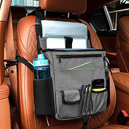 LUXJA Car Front Seat Organizer with Cover and Laptop Sleeve, Car Seat Organizer with Back Adjustable Straps, Gray - color: Gray
