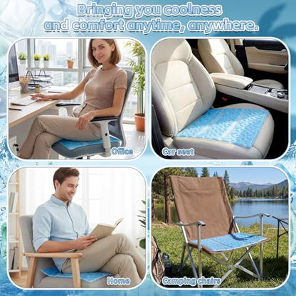 SiliFine 2 Pack Cooling Seat Cushion Reusable Pcm Cooling Pad No Condensation Foldable Portable Ice Mat Gift for Women Men Car Seats Office Chairs Bed Wheelchair Camping Travel(Blue, 15.7" x 11.8")