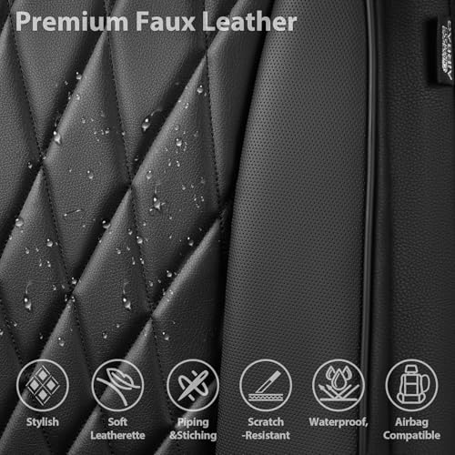 CAR PASS Piping Luxury Faux PU Leather Two Front Car Seat Covers, Waterproof Anti Slip Seat Covers Compatible with Front Seat Armrests,Universal Fit for Suvs,Vans,Trucks, Airbag Compatible(All Black) - color: All Black, size: Two Front