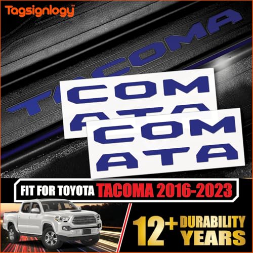Prime Series UV Weatherproof Vinyl Decals: Pair of Left and Right Front Door Sill Protector Letter Inserts fits Tacoma 2016-2023 (Gloss Navy) - color: Gloss Navy