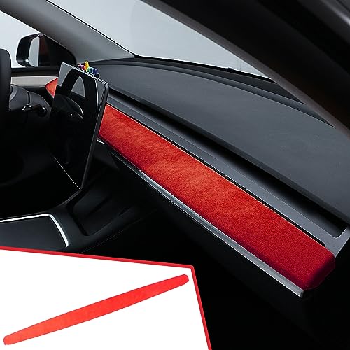 GZXinWei Red Suede Center Console Panel Dashboard Protective Cover Styling Moulding Interior Trim for Alcantara Tesla Model Y 2020-2024 Model 3 2017-2023 Decor Sticker Accessories - color: Red