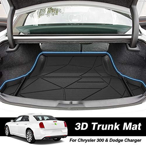 KUST Trunk Cargo Mat for 2011-2023 Dodge Charger & Chrysler 300, TPE Rubber Cargo Liner Rear Trunk Accessories All Weather Protection Raised Edge - style: Charger 2011-2023 │ Trunk Mat