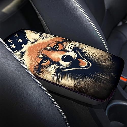 Car Center Console Pad, Universal Waterproof Car Armrest Seat Box Cover, Car Interior Accessories for Most Vehicle SUV Truck Vintage American Flag Fox Car Armrest Pad - color: vintage american flag fox
