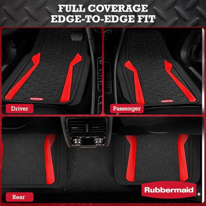 Rubbermaid Car Floor Mats Full Set,Premium Heavy Duty All-Weather Car Mats– Rugged Rubber with Brushed Aluminum Inserts, Universal Trim-to-Fit, Anti-Slip Backing for Cars, SUVs, Trucks & Vans - Red - color: Red