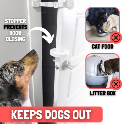 Door Buddy Cat Door Latch & Stopper. Adjustable Dog Proof Door Strap for Cats. Dog Proof Litter Box & Cat Feeder. Simpler Pet Gate Alternative. No Cut Cat Door Interior Door.