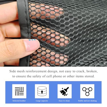 Car Tissue Holder, Rectangular Waterproof Auto Seat Side Tissue Box with Mesh Pocket, Multifunctional Leather Napkin Holder Hanging Storage Box for Vehicle Front Seat