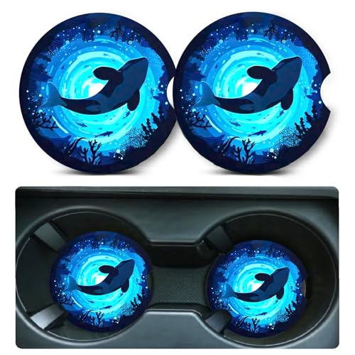 Car Coasters for Cup Holders,2 Pack Killer Whale Car Cup Holder Coasters,2.75" Universal Size Anti Slip Rubber Mat,Automotive Cup Holder Decal Decor Accessories,Whale Gifts for Women,Men,Mom - color: Dolphin