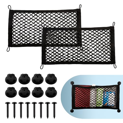 2 Pack Small Cargo Net Pocket Storage Pouch Bag 21 x 9.8 Inches RV Netting Elastic Automotive Cargo Nets with 8 Mounting Screws, Storage Mesh for Car Trunk SUV Boats - size: 21 x 9.8 Inch
