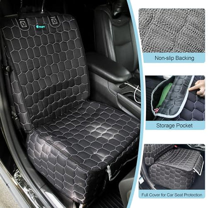 Front Seat Covers for Cars,Waterproof Car Seat Protector with Side Flaps 600D Fabric Front Seat Dog Cover for Trucks Vans SUVs Sedans, Non Slip Scratch Proof Seat Covers for Dogs in Car
