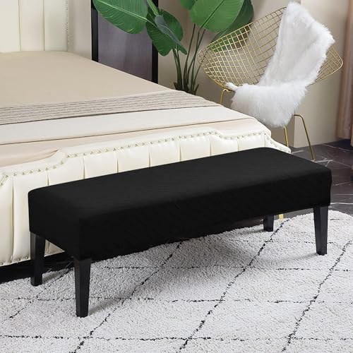 Lebaley Waterproof Stretch Bench Cover – Quilted Pattern, Elastic Rectangular Bench Seat Cover, Washable Bench Slipcover for Dining Room, Entryway & Kitchen (Black) - color: Black, size: Regular - Waterproof