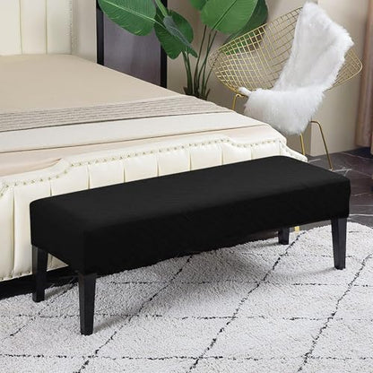 Lebaley Waterproof Stretch Bench Cover – Quilted Pattern, Elastic Rectangular Bench Seat Cover, Washable Bench Slipcover for Dining Room, Entryway & Kitchen (Black) - color: Black, size: Regular - Waterproof