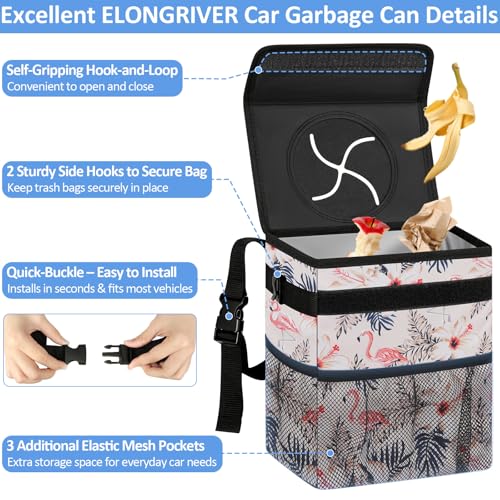 ELONGRIVER Car Trash Can Bin for Back Seat Leak Proof, Cute Car Trash Bag Hanging, Vehicle Trash Can for SUV Truck Van, Automotive Garbage Cans Front Seat Flamingos, 2 Gallons - color: Flamingo, size: 2 Gallons
