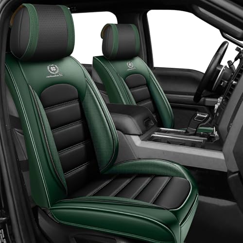 Full Set Car Seat Covers for GMC Sierra 1500/2500/3500 Denali SLT AT4 AT4X Base Seat Covers 2008-2026, Waterproof Premium Nappa Leather Seat Protectors(Standard 5 Seats/Black&Green) - color: Black&Green, size: Standard 5 Seats