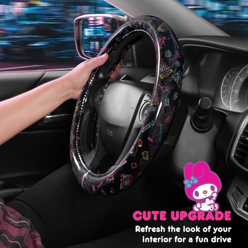Hello Kitty Steering Wheel Cover, Official Sanrio Car Steering Wheel Cover with Universal Size 14.5-15, Cute Black Hello Kitty Car Accessories for Women (Hello Kitty Kawaii Arcade) - style: Hello Kitty Kawaii Arcade