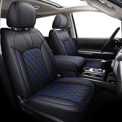 LUCKYMAN CLUB 2007-2021 Tundra Pickup Trucks Car Seat Covers X05-T3 Full Set, Fit SR5 SR Platinum TRD PRO Trims Crew/Crewmax/Extended/Double Cab with Water Proof Faux Leather (Black&Blue Full Set) - color: Black&Blue, size: 2007-2021 Full Set