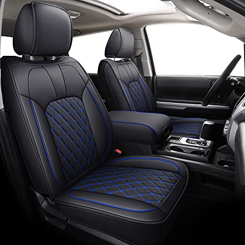 LUCKYMAN CLUB 2022-2026Tundra Pickup Trucks Car Seat Covers X05-T3 Full Set Accessories, Fit Fit SR5 SR Platinum TRD Crew/Crewmax/Extended/Double Cab with Waterproof Faux Leather (Black&Blue FullSet) - color: Black&Blue, size: 2022-2026 Full Set