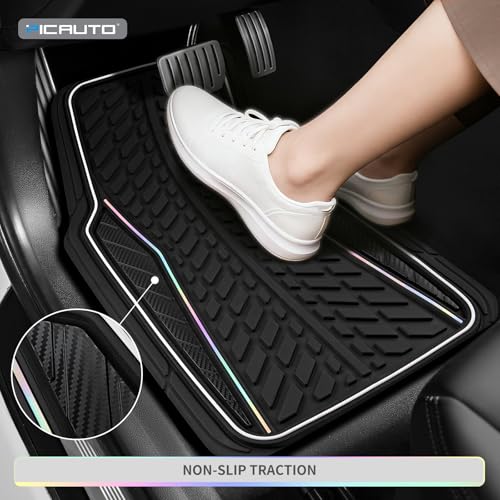 PIC AUTO Car Floor Mats, Black Aluminum-Molded with Full-Circle Iridescent Inlay Strip Car Mats, Universal-Fit Rubber Mats for Cars, Trucks & SUVs, All-Weather, Non-Slip, Easy-to-Clean Interior Mats - color: Black