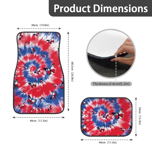 Butterfly Tie Dye Red Blue Automotive Floor Mats Front and Rear Car Mat Carpet Set 4 Pcs Universal Fit for July of 4th - color: Butterfly Tie Dye Red Blue