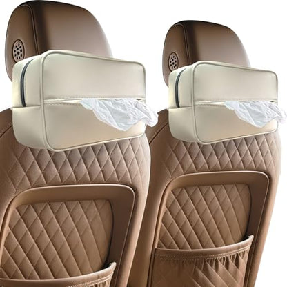 Witaxima Large Car Tissue Holder for 120 Standard Tissues, Premium PU Leather Tissue Holder in Car Backseat Rectangular, Napkin Holder for Car Fits for Kleenex Tissues Box Daily Use Black (2, Beige)