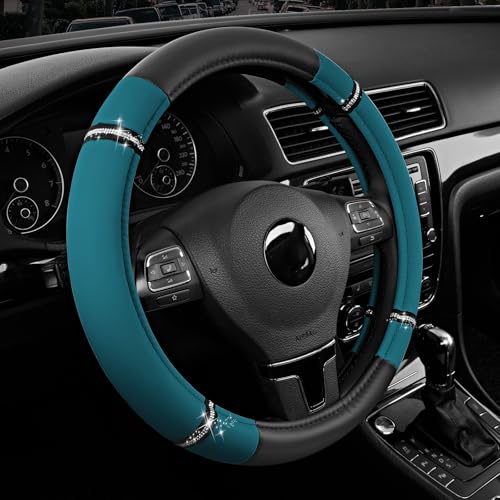 Road Comfort Leather Steering Wheel Cover – Premium Anti-Slip Car Steering Wheel Grip Cover – Universal Fit for 14.5”–15” Cars, Trucks & SUVs -Dark Blue - color: Dark Blue
