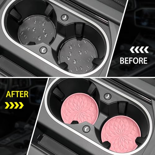 Car Coasters for Cup Holders [4 Pack] - 2.75In Silicone Auto Mug Mats - Universal Non-Slip Recessed Car Interior AccessoriesPink - color: 4pack-pink