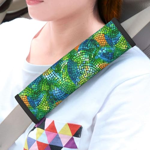 Colorful Snake Skin Steering Wheel Cover Elastic Non-Slip Car Steering Wheel Covers with Seat Belt Shoulder Pad for Women Men - color: Colorful Snake Skin