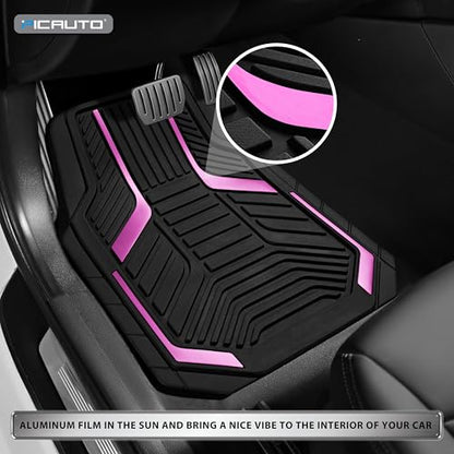 PIC AUTO Heavy Duty Rubber Floor Mats, Pink Aluminum Film Car Mats Set, Front and Rear Car Mats with Anti-Slip Backing, All Weather Protection, Trim-to-Fit for Automotive SUV, Sedan, Van - color: Pink